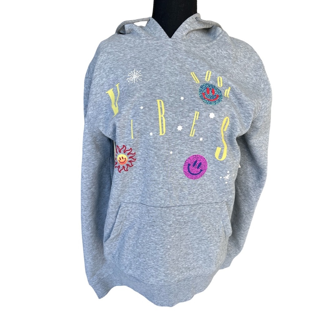 Brooklyn Cloth Gray Hoodie with Good Vibes Colorful Graphics